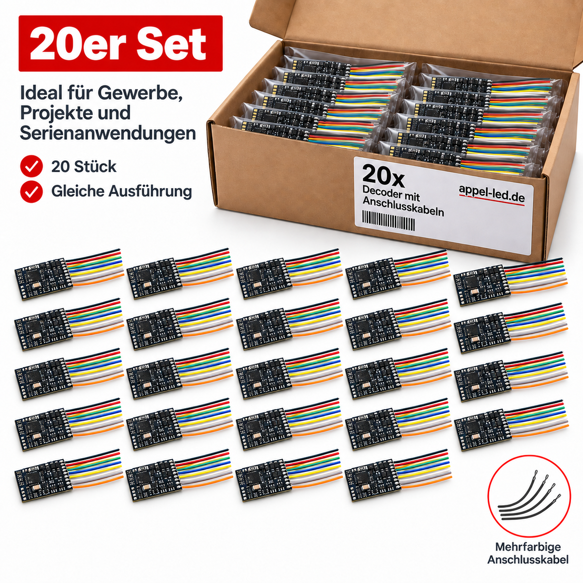 20er Set  -  H0 Lokdecoder DCC und Motorola mit 150mm Kabel