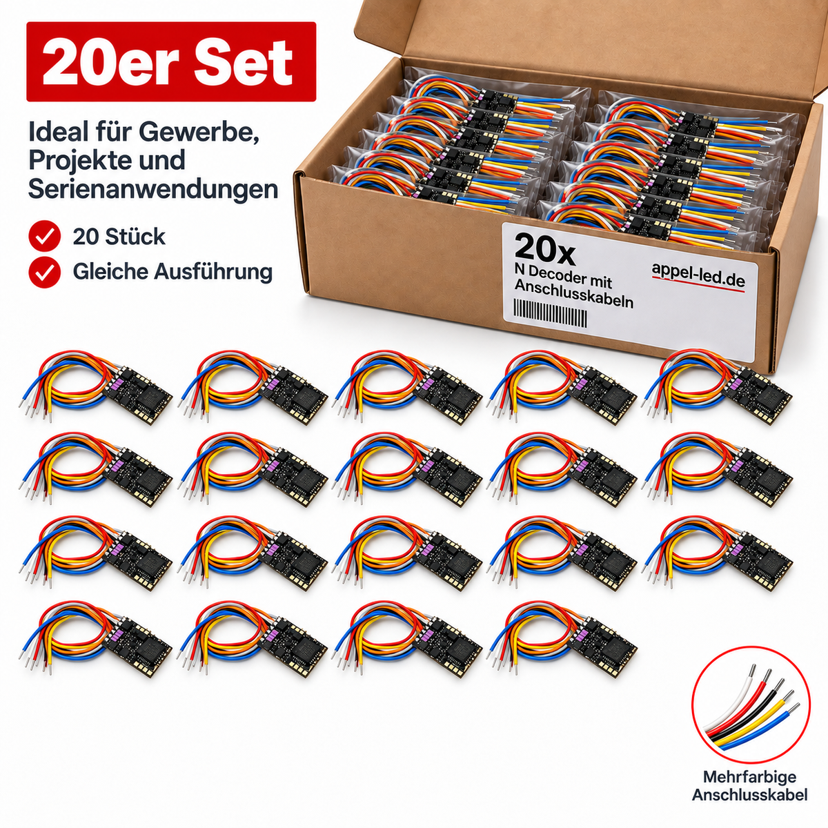 20er Set  -  N Lokdecoder DCC und Motorola mit 100mm Kabel