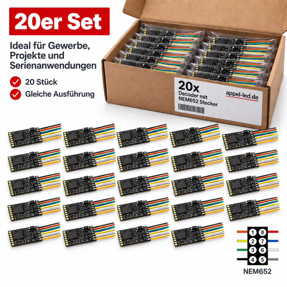 20er Set -  H0-TT-N Lokdecoder DCC und Motorola mit Schnittstelle NEM 652